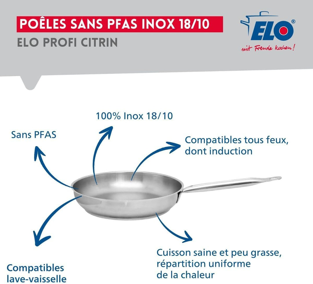 ELO 9868250 Kochgeschirr-Set, 4-teilig, 1 Bratpfanne 24 cm und 3 Kochtöpfe 14, 20 und 24 cm, Elo Pro