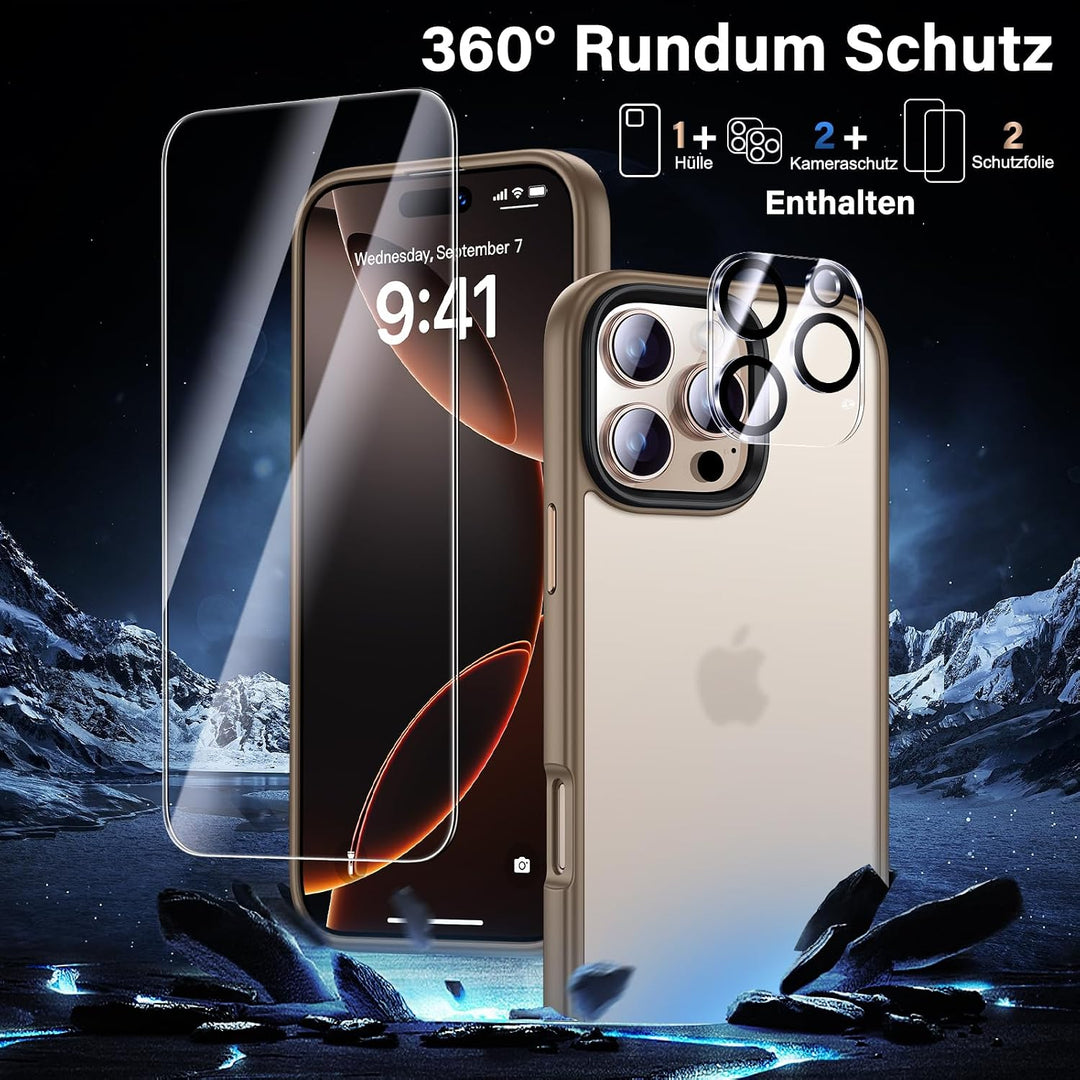UniqueMe für iPhone 16 Pro Max Hülle, 5-in-1-Set Handyhülle für iPhone 16 Pro Max Case Rundumschutz
