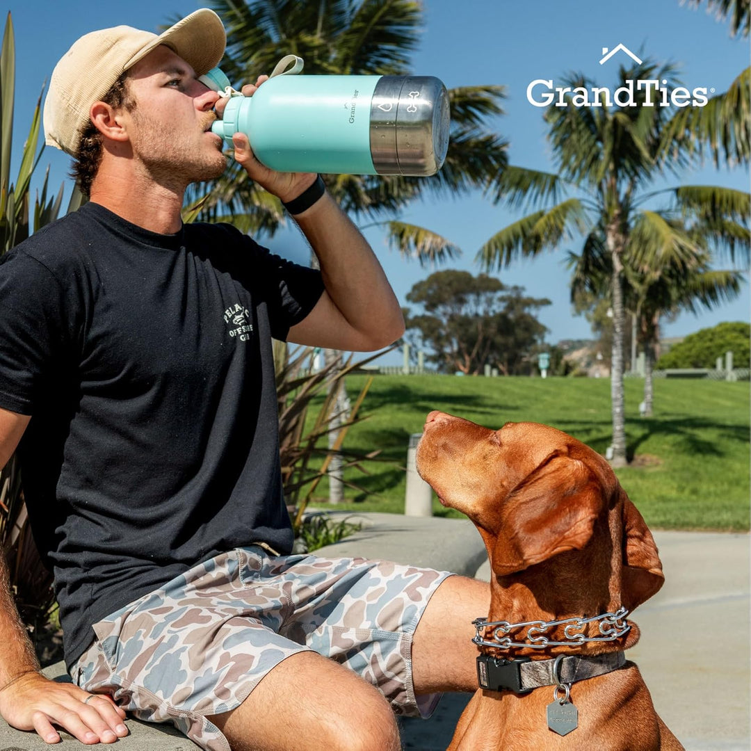 GrandTies Isolierte tragbare Hundewasserflasche mit 2 abnehmbaren Hundenapfspender, auslaufsicherer