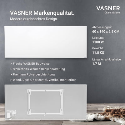 VASNER Citara M Infrarotheizung – Infrarot Elektroheizung Metall weiss Wandheizung Deckenheizung IP4