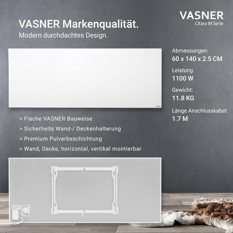 VASNER Citara M Infrarotheizung – Infrarot Elektroheizung Metall weiss Wandheizung Deckenheizung IP4