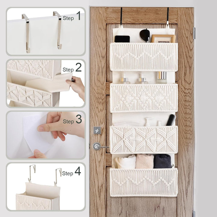 Autumnlife Hängeorganizer mit 4 Taschen, Boho Deko Tür Organizer Hängend Hängeaufbewahrung mit 2 Hak