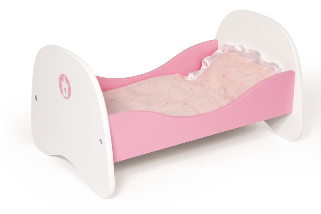 Bayer Design 54201AA Puppenbett aus Holz, mit Bettwäsche, Kissen und Bettdecke, rosa, Klein, 50 x 33