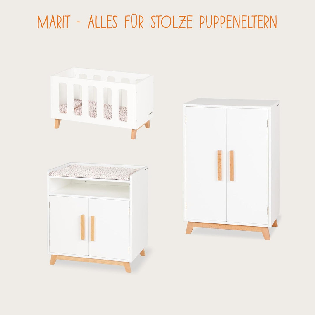 PINOLINO Puppenwickeltisch Marit, Puppenmöbel aus Holz, skandinavisch, weiss und klar lackiert, inkl