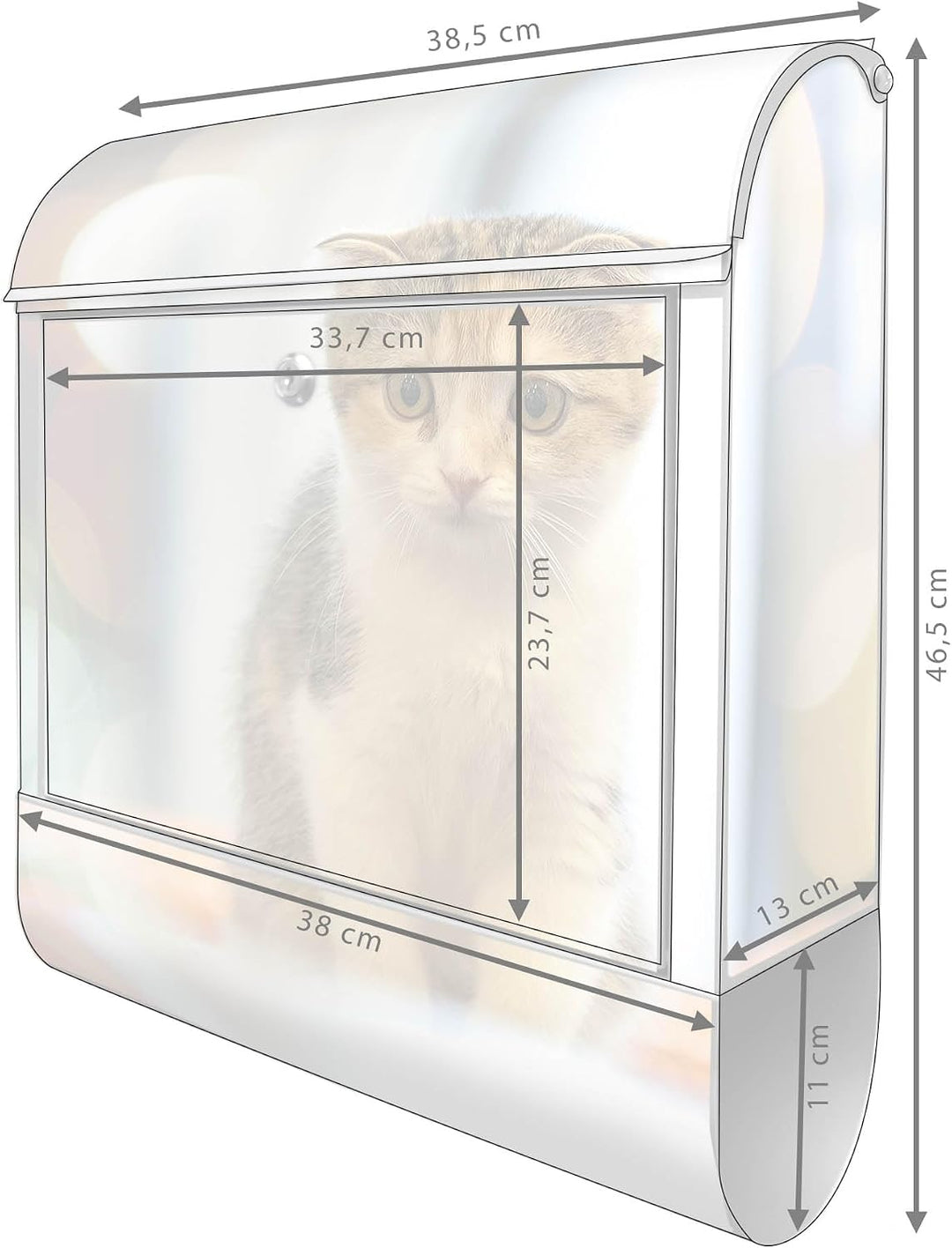 banjado® Design Briefkasten mit Motiv Kleine Katze 39x47x14cm &amp; 2 Schlüssel - Briefkasten Stahl Silb