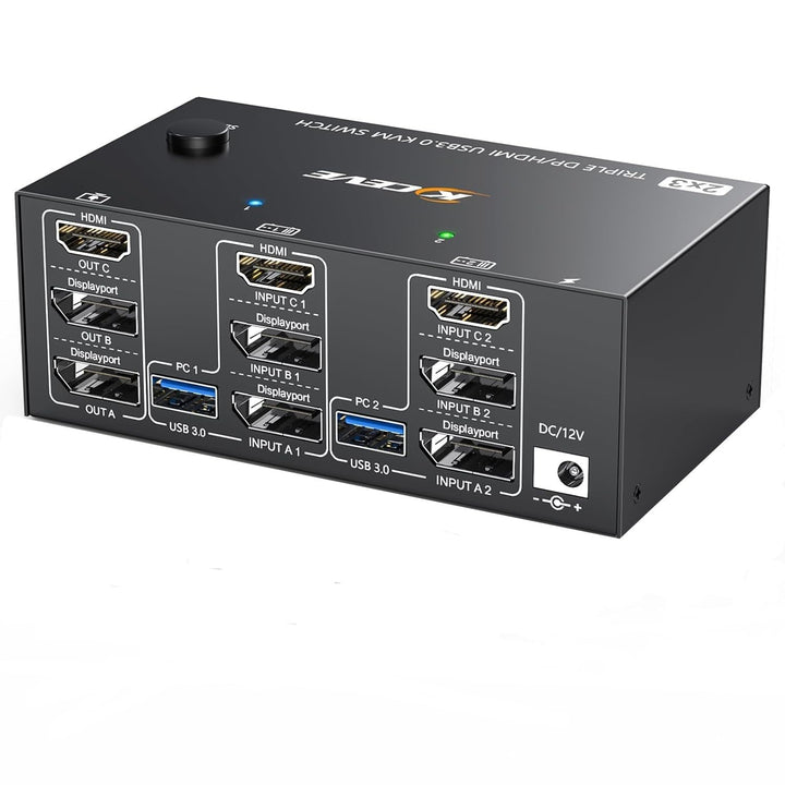 KCEVE KVM Switch 3 Monitore 2 PC, 8K@60Hz/4k@144Hz USB 3.0 KVM Umschalter HDMI + DisplayPort, für 2