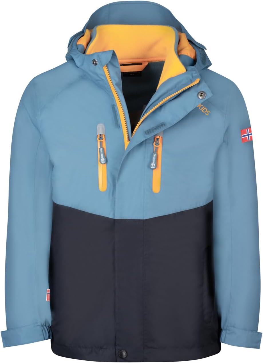 Trollkids Kinder Bryggen wasserdichte Winddichte 3in1 Jacke 92 Stahlblau/Schwarz/Mango, 92 Stahlblau
