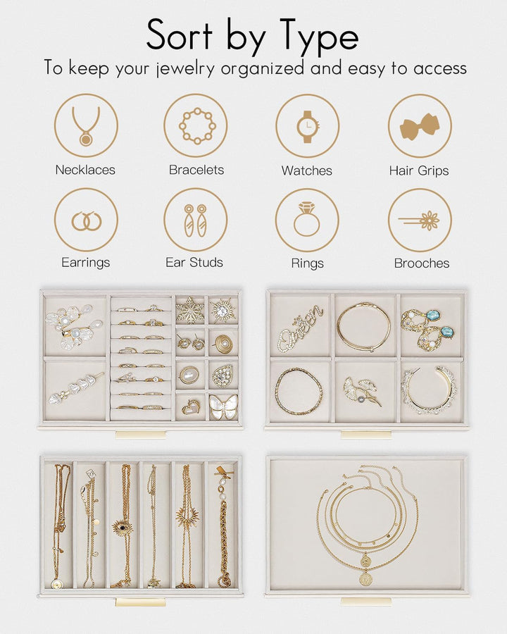 VLANDO Schmuckkästchen Gross, Schmuckkasten mit 4 Ebenen, Schmuck Organizer mit Glasdeckel, 4 Schubl