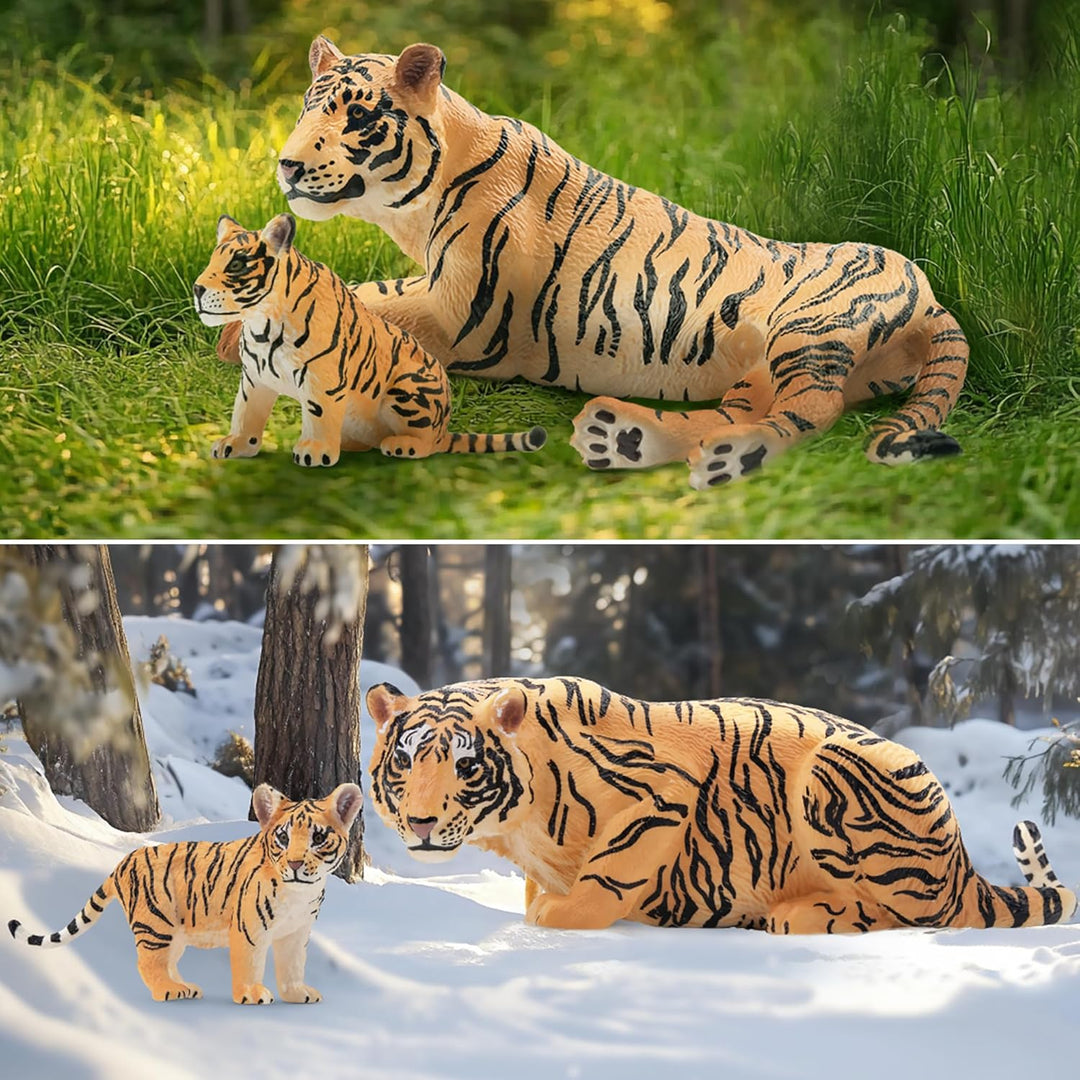 TOYMANY 6 Stück Tiger Tiere-Figuren mit Tigerjungen, Dschungeltierfiguren Spielzeugfiguren, Familien