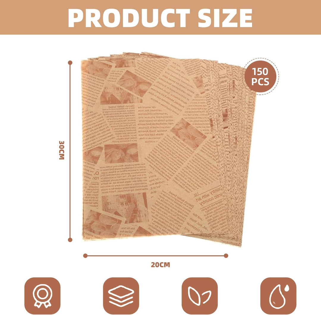 150 Blatt Käsepapier, Wasserfestes & Öl-Burgerpapier,Wachspapier, Backpapier Zuschnitte für Korb, Bu