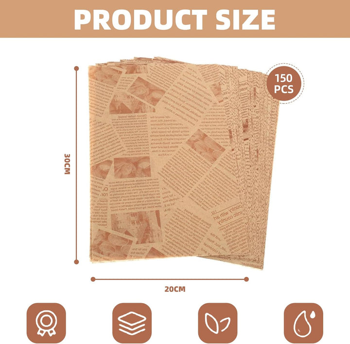 150 Blatt Käsepapier, Wasserfestes & Öl-Burgerpapier,Wachspapier, Backpapier Zuschnitte für Korb, Bu