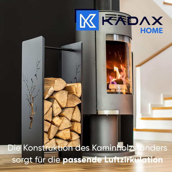 KADAX Kaminholzgestell, Kaminholzregal aus robusten Stahl, schwarzer Kaminholzhalter, pulverbeschich