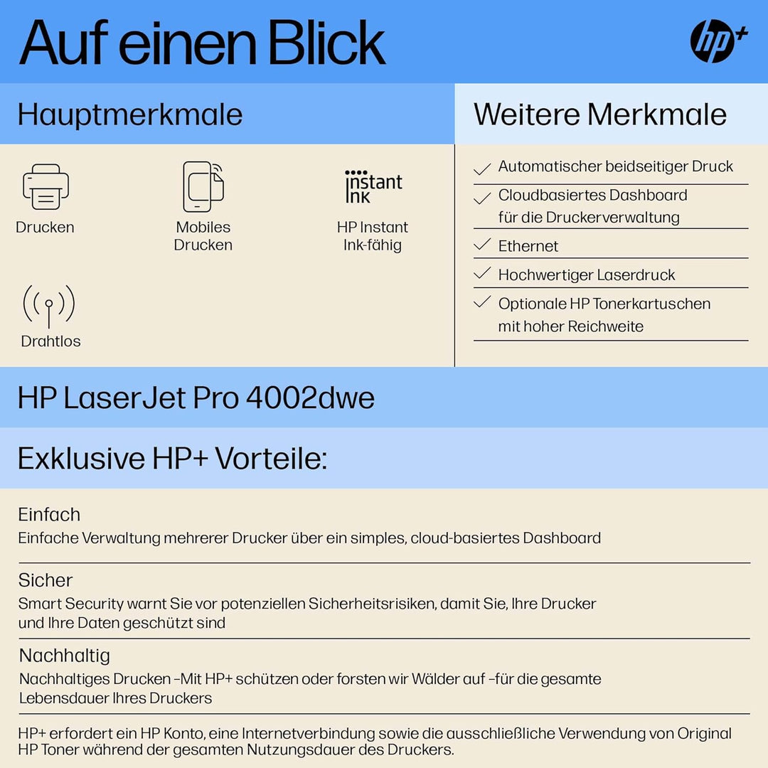 HP Laserjet Pro 4002dwe Multifunktions-Laserdrucker (Drucker, Scanner, Kopierer, WLAN, LAN, Duplex,