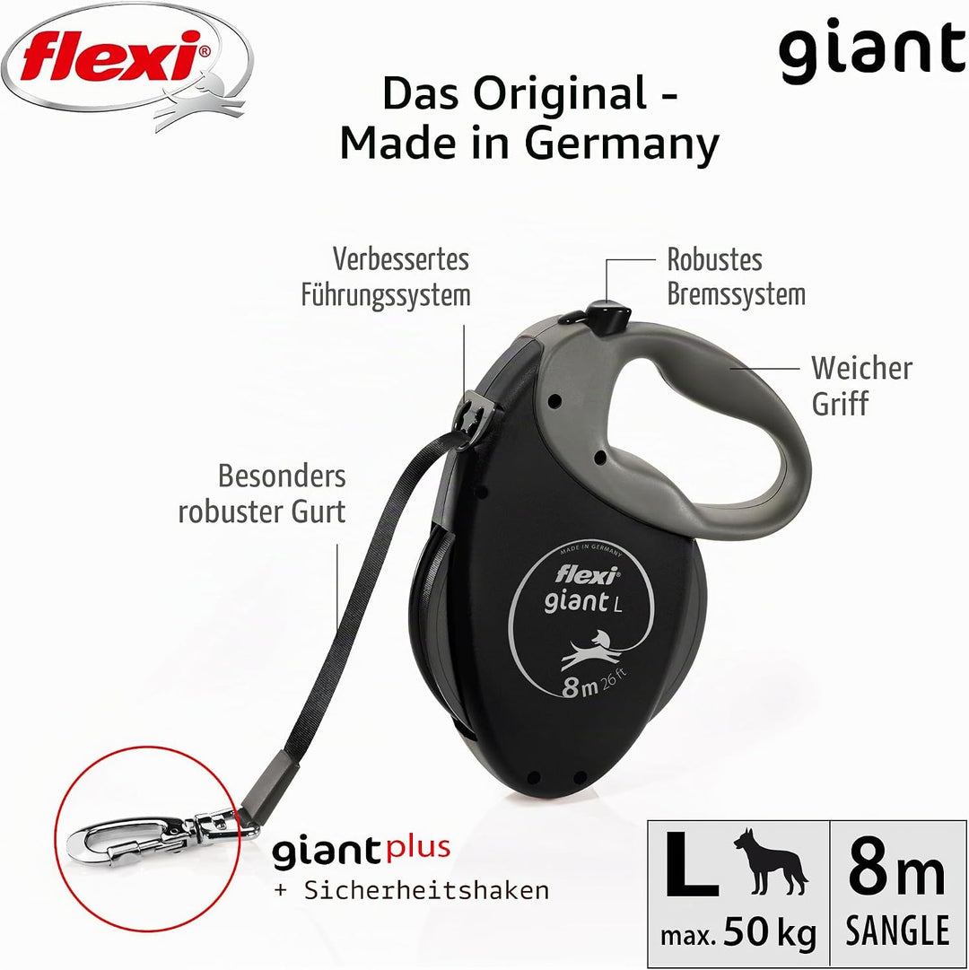 Flexi, Giant Plus 8 m ausziehbare Hundeleine, Starke und robuste Hunde bis zu 50 kg, neonfarbenes Ba