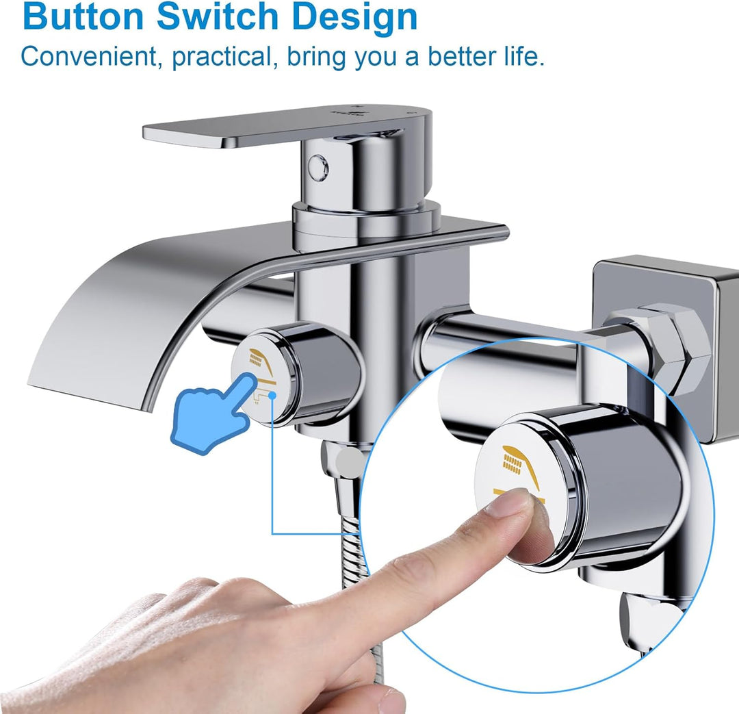 KULACO Badarmatur, Wasserfall, Duscharmatur, Badarmatur aus Messing, Einhebelmischer für Badewanne,