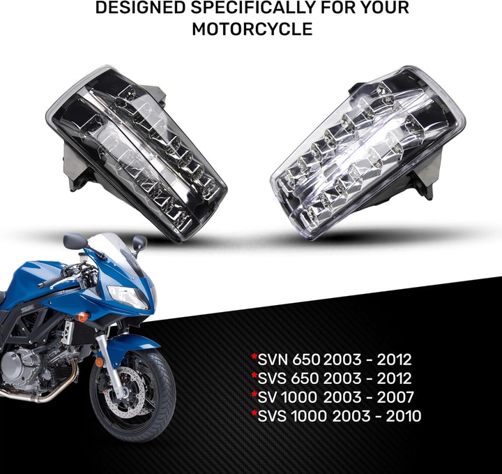 avdb-moto LED-Bremslicht mit integrierten Blinker kompatibel mit Suzuki SV 650 1000 2003 + (Getönt),