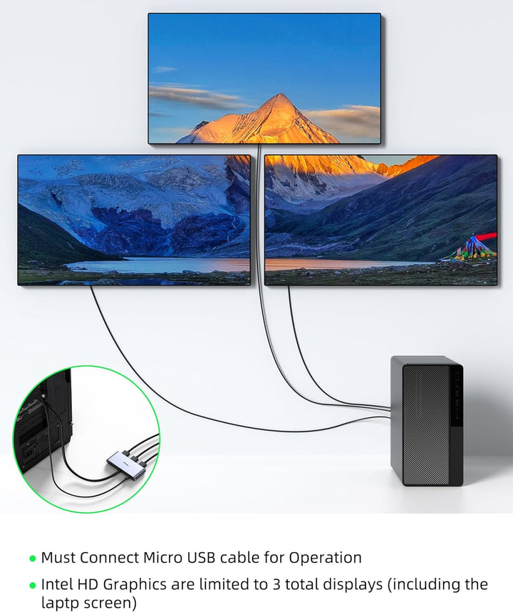 3 Port DisplayPort 1.4 Splitter, DisplayPort MST Hub Monitor Splitter, DisplayPort auf 3X DP Multi M