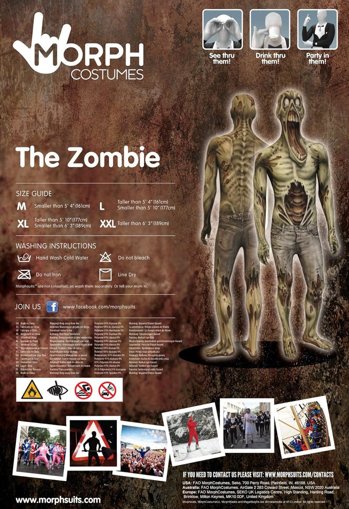 Morphsuits Zombie Kostüm für Erwachsene, Monster Verkleidung, Halloween und Karneval - L (163cm-175c