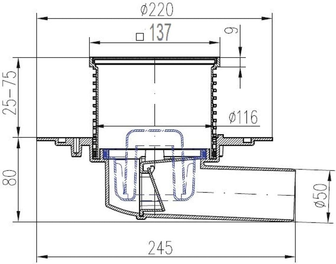 VONLIS DN50 Badablauf Duschablauf Balkonablauf Terrassenablauf Siphon Innen Aussen Kunststoff/Edelst
