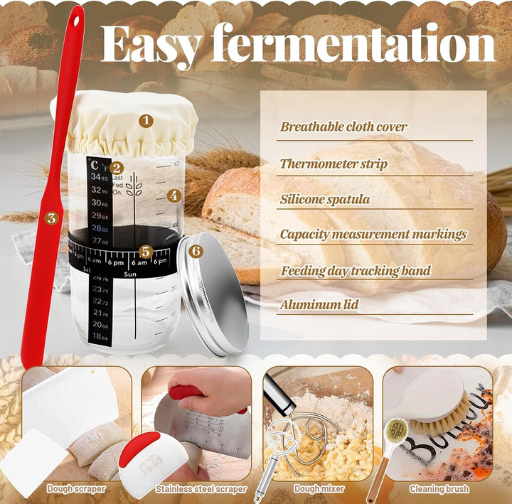 IIRC Sauerteig Starter Set, Brot Gärkörbchen Set, Sauerteig Zubehör für Anfänger, Erfahrener Bäcker