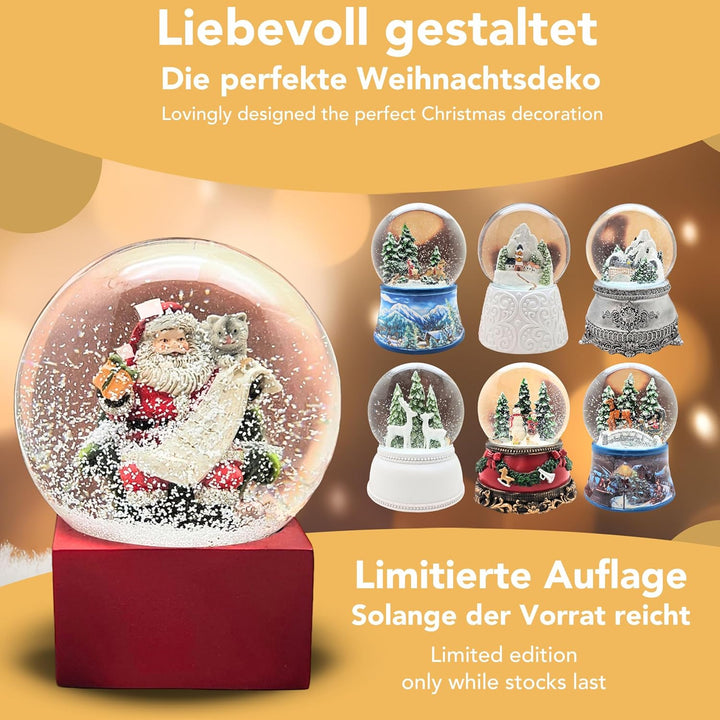 Schneekugel Weihnachten | Weihnachtsmann Geschenkeliste | Sockel rot | Höhe: 12cm Breite 10 cm | 202