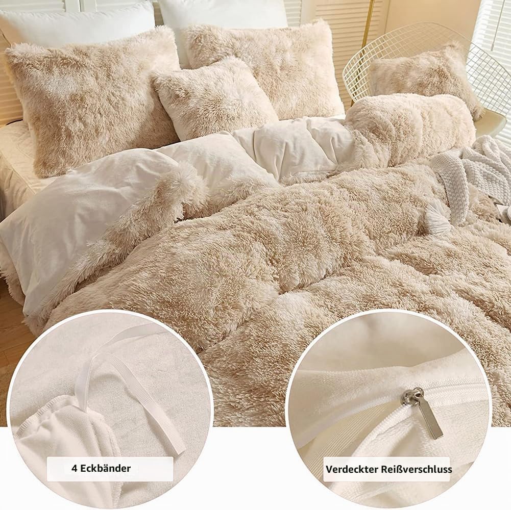Michorinee Plüsch Bettwäsche 135x200 4teilig Winter Flauschig Warme Bettbezug Fleece Flausch Langhaa