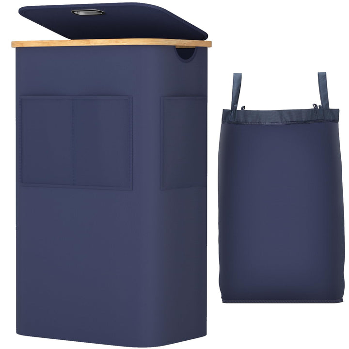 OUSFOT Wäschekorb mit Deckel 105L, Wäschesammler mit Griffen aus Bambus, Laundry Basket Wasserdicht