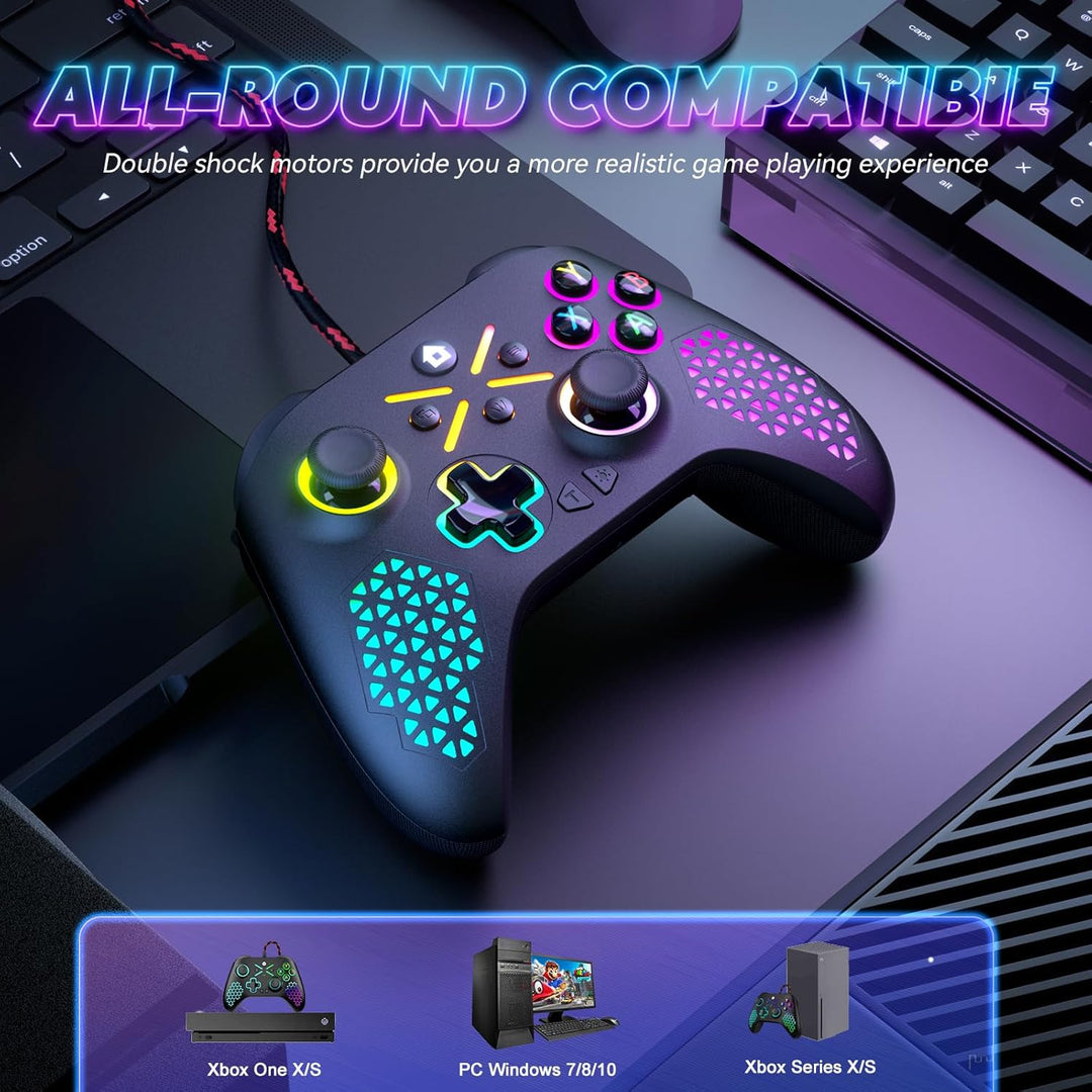 Gamrombo RGB Wired Controller für Xbox Series X|S, Xbox One, Kompatibel mit PCs, Gamepad mit Turbo &