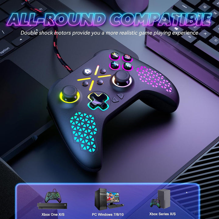 Gamrombo RGB Wired Controller für Xbox Series X|S, Xbox One, Kompatibel mit PCs, Gamepad mit Turbo &