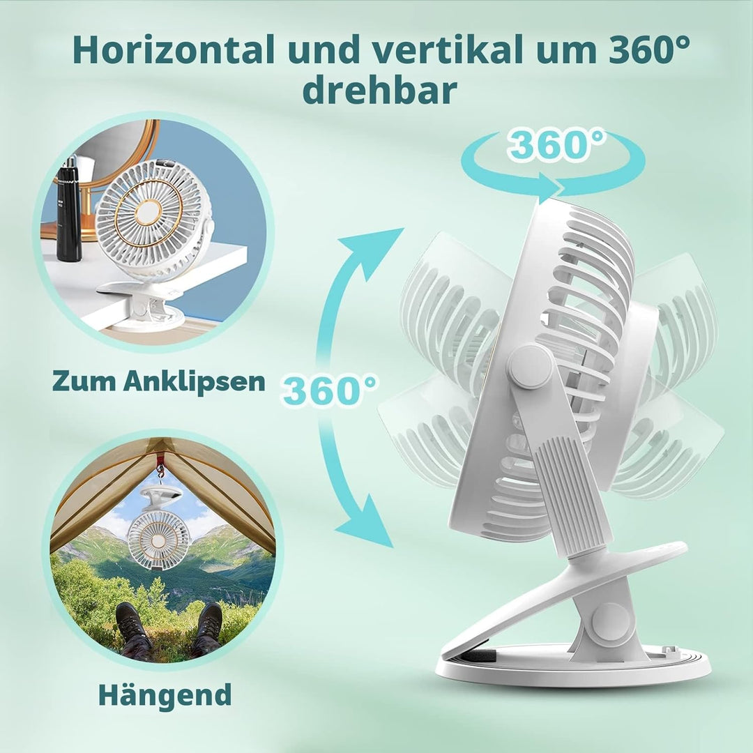 COZII Mini Ventilator, Clip Ventilator USB Ventilator Tischventilator Leise mit Akku, 5 Geschwindigk