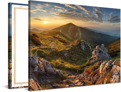 PICANOVA – Bild auf Leinwand Blick auf die Berge vom Gipfel Chleb 100x75cm Leinwandbild – Premium Le