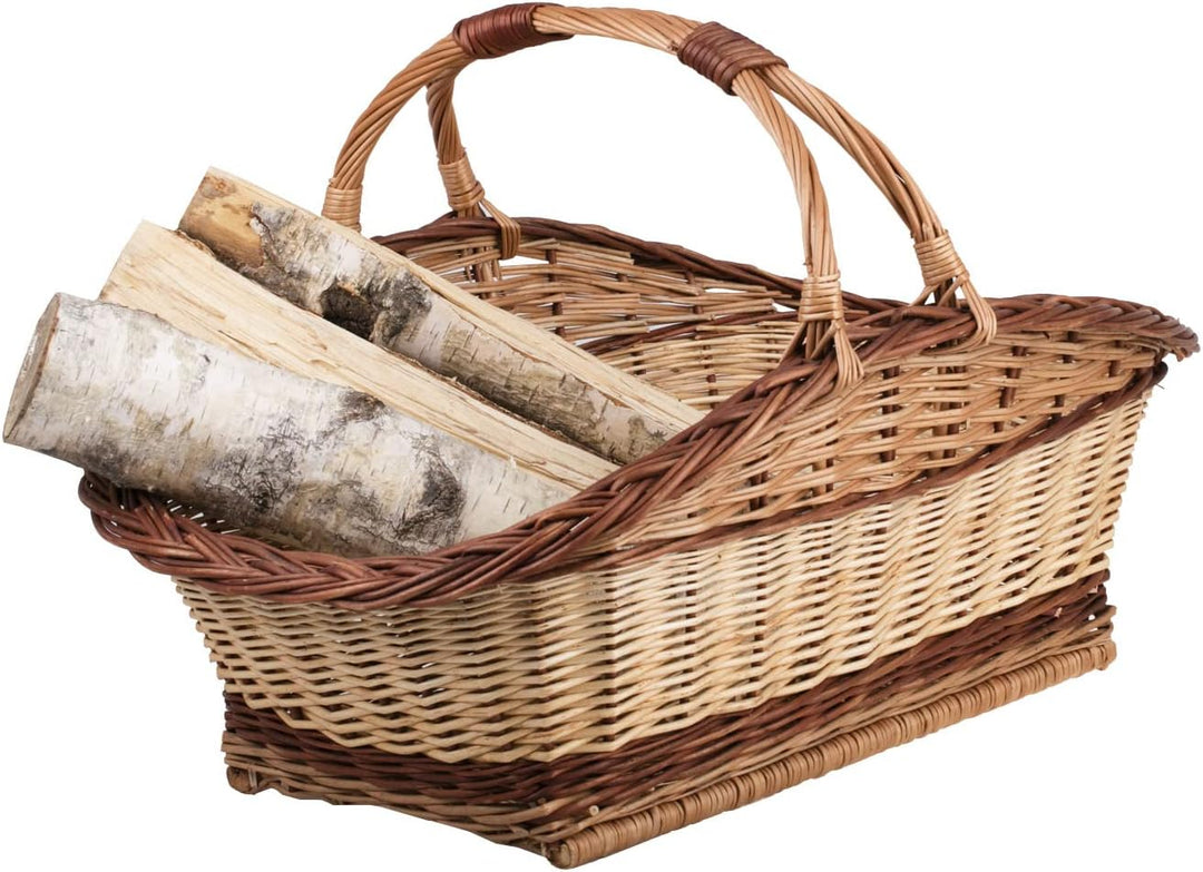 Vollweidener Kaminkorb, Kaminkorb aus Weide, naturfarbiger Weidenkorb für Kaminholz