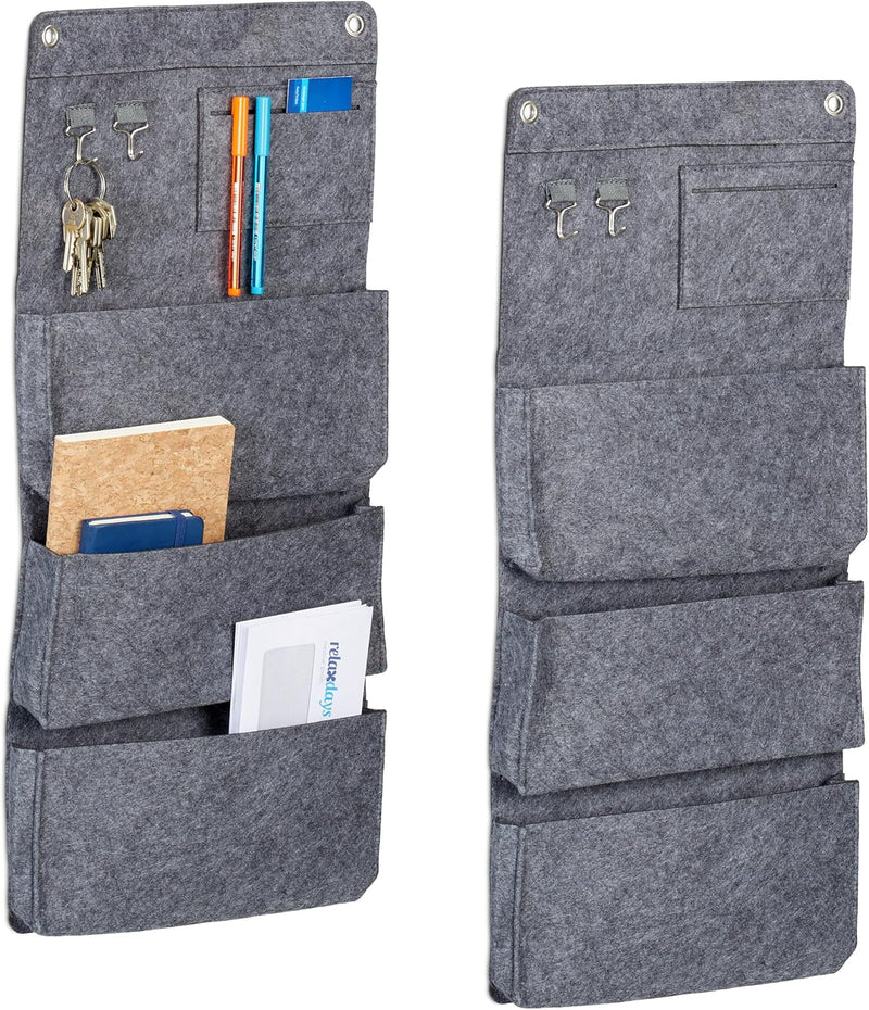 Relaxdays Hängeorganizer, 2er Set, 4 Fächer, 2 Haken, HxB: 65 x 30 cm, Bad, Flur, Büro, Organizer zu