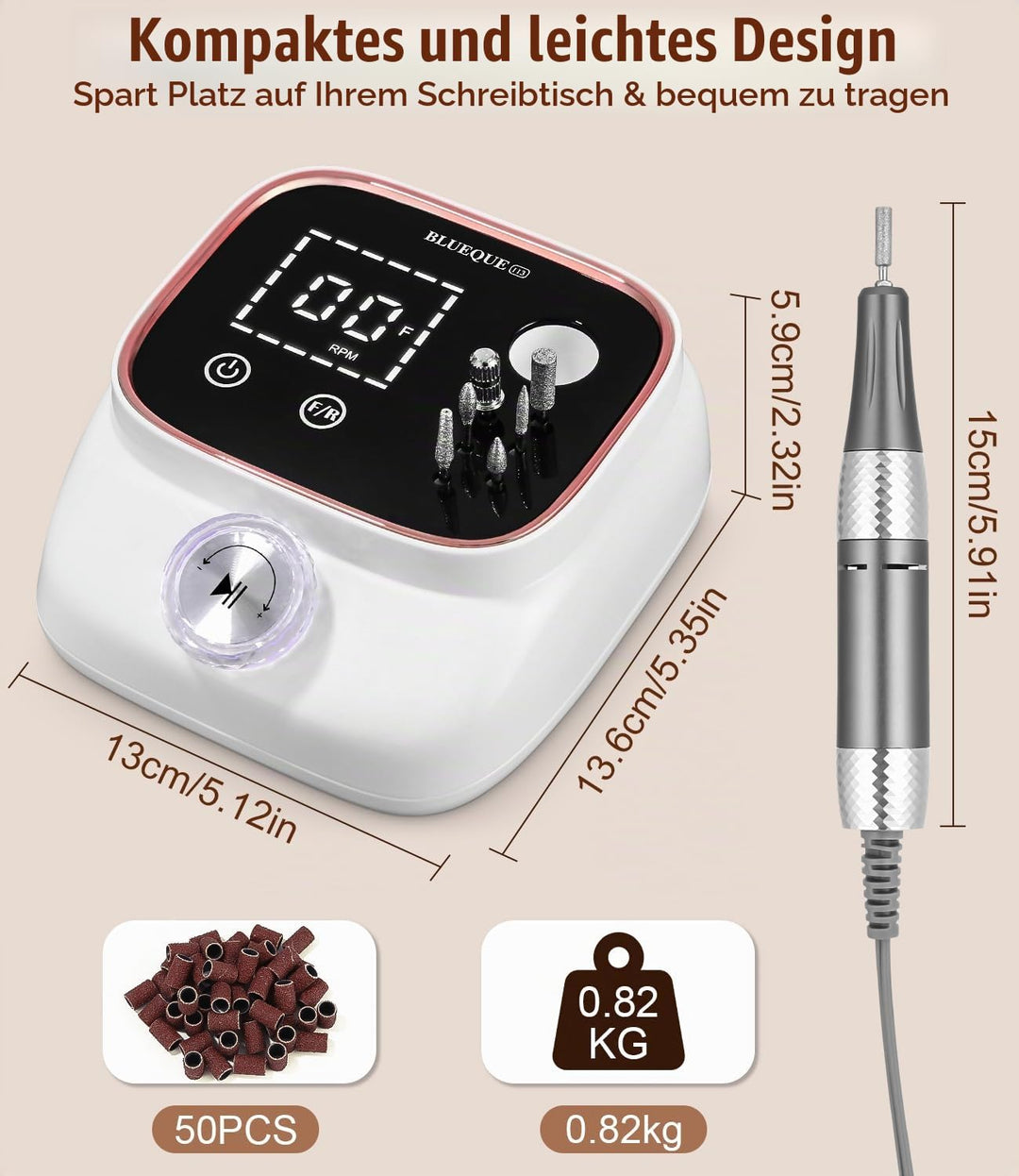 Elektrisch Nagelfräser, Professionelle Fräser für Gelnägel, 45000RPM, Elektrische Nagelfeile mit Lcd