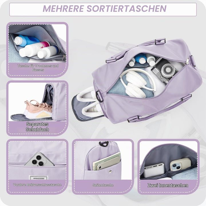 WEPLAN Sport Duffel Bag Damen Herren Sporttasche mit Schuhfach &amp; Nassfach Reisetasche Handgepäck Tas