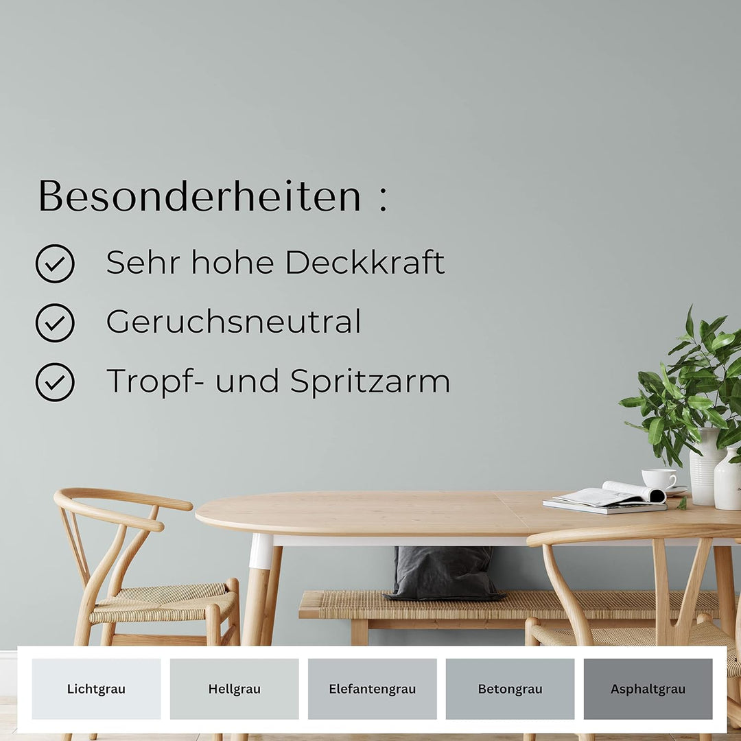 derendo Fühl Dich Wohl Deine Farbe grau, matte Wandfarbe grau, hohe Deckkraft, verschiedene Grautöne