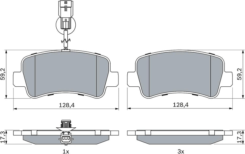 Bosch BP1419 Bremsbeläge - Hinterachse - ECE-R90 Zertifizierung - vier Bremsbeläge pro Set