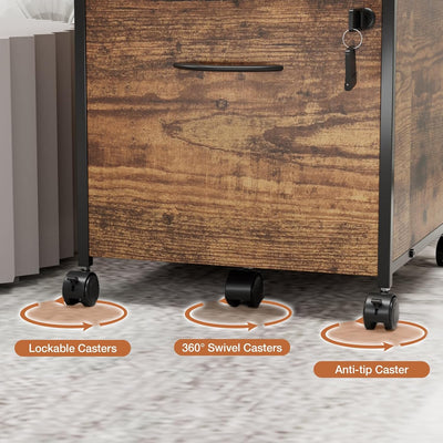 Lvhecforhm Mobile Aktenschrank, Büro-Archivschrank mit 5 Rädern, Rollcontainer mit 2 Abschliessbaren
