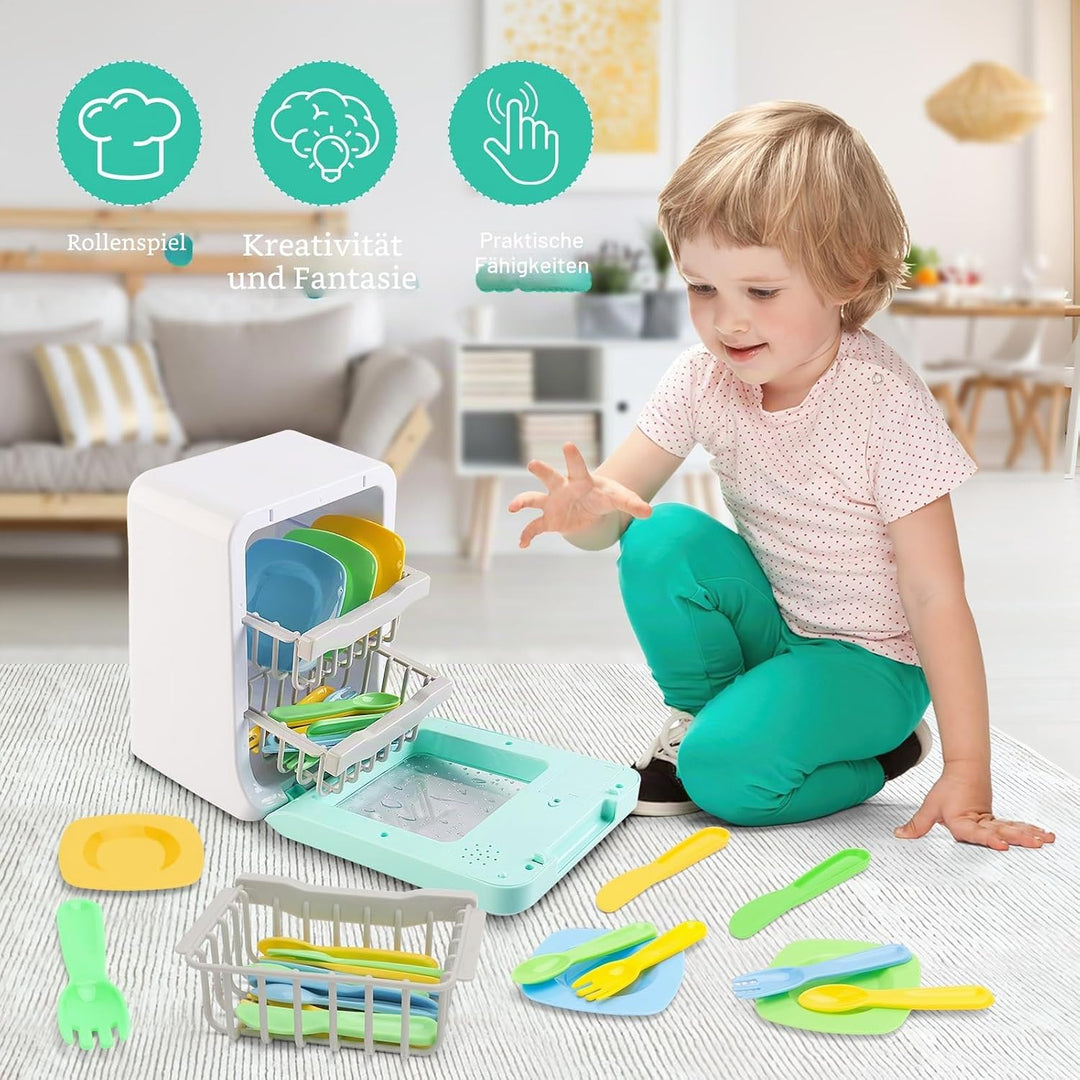 deAO Kinder Küchenset Spielzeug, Geschirrspüler Spielset mit Vielzahl von Zubehör, Sound und Lichter