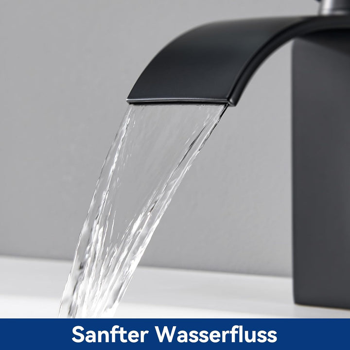 CECIPA Wasserhahn Bad Schwarz, Waschtischarmatur Wasserfall, Armatur Badezimmer Edelstahl, Waschbeck