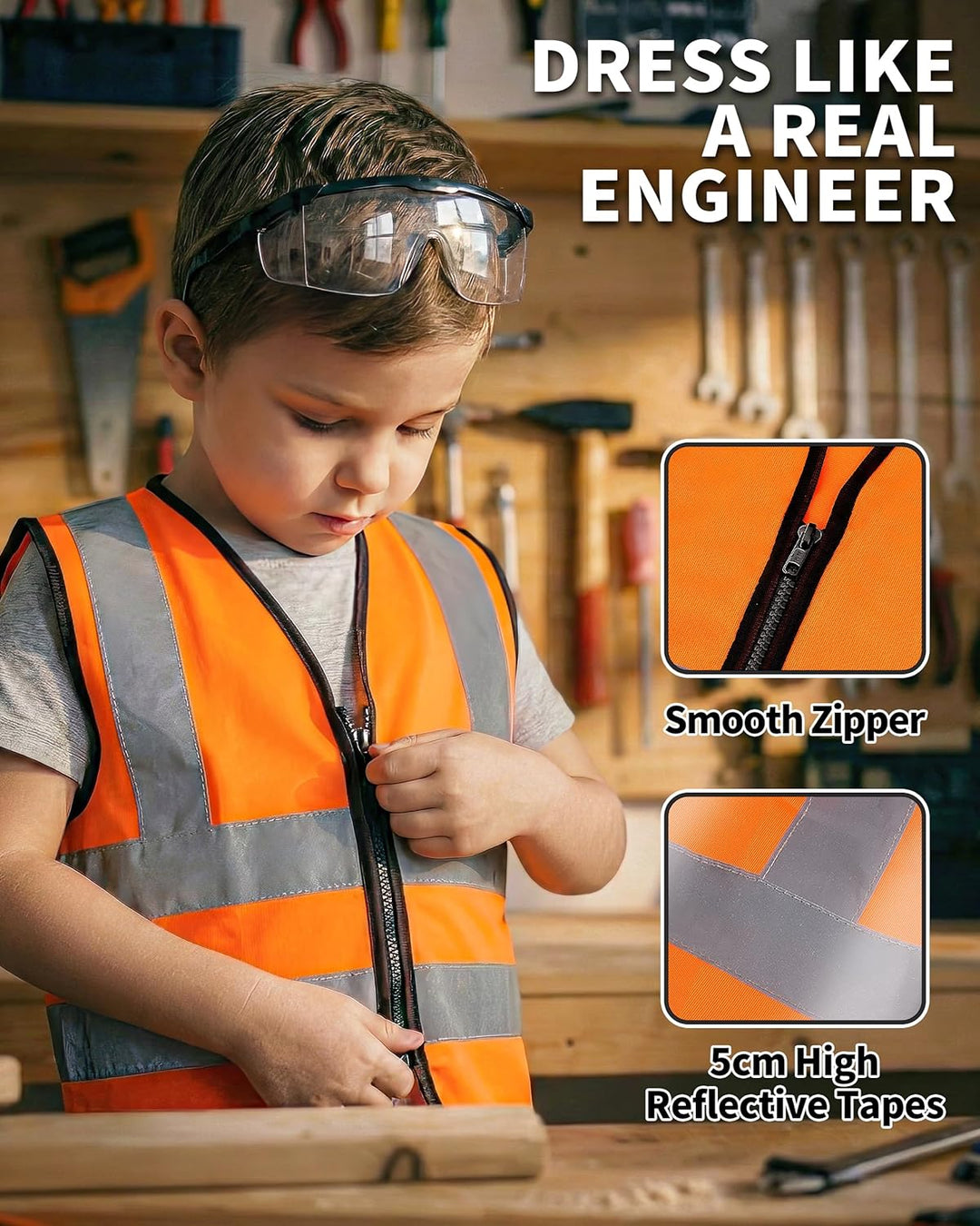 Jovow Kids Tool Bench with Electric Drill and Engineer Vest, 3-in-1 Toddler Workbench and Costume Se