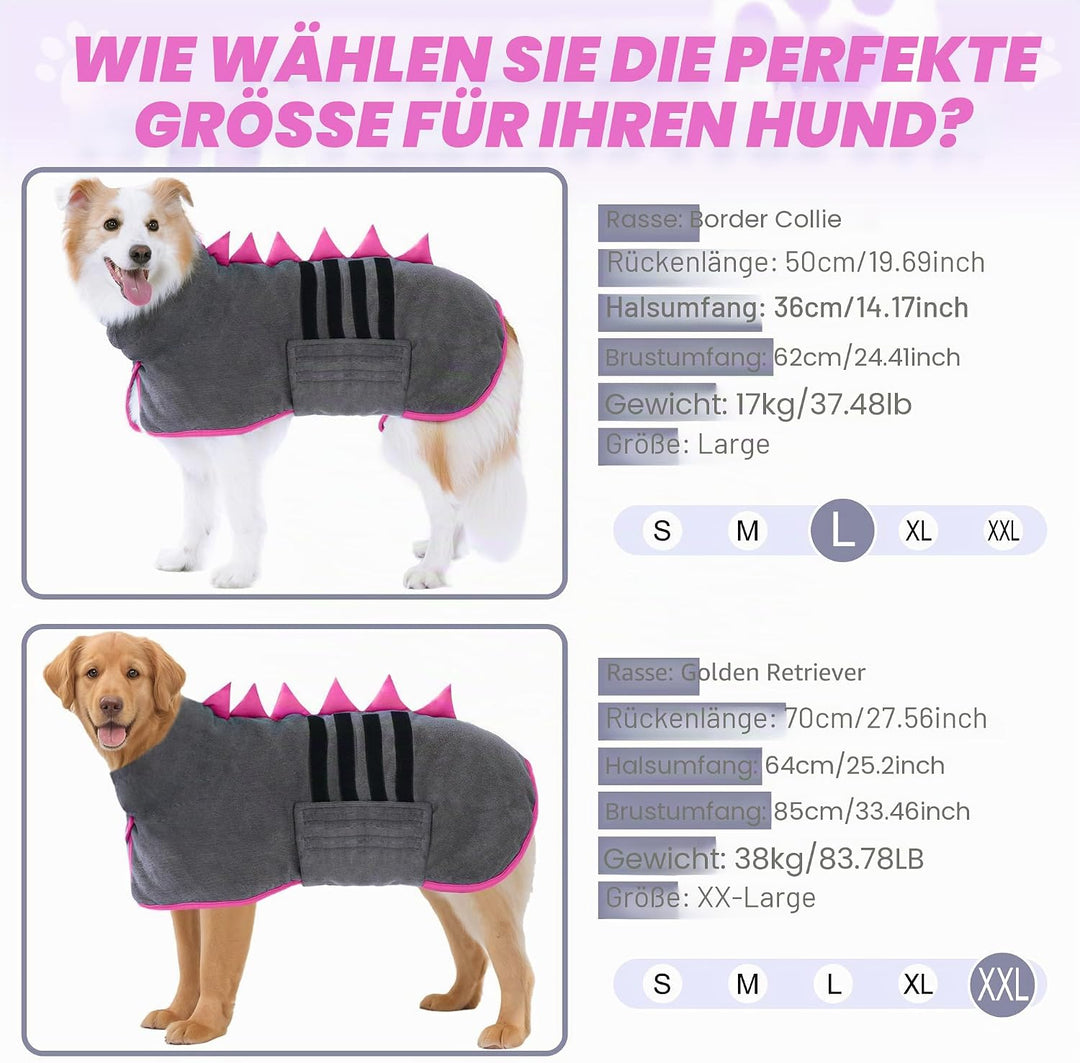 HezzLuv Hundebademantel mit Dinosaurierhorn, Schnelltrocknend Bademantel Hund aus Mikrofaser, Einste