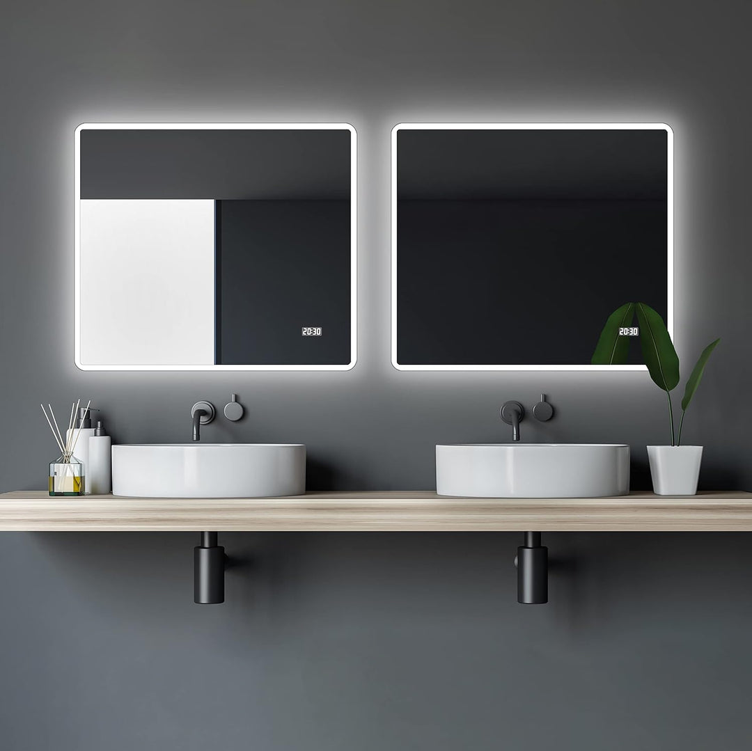 Talos Sun Badspiegel mit Beleuchtung – LED Badezimmerspiegel 80x70 cm – Wandspiegel mit LED Lichtumr