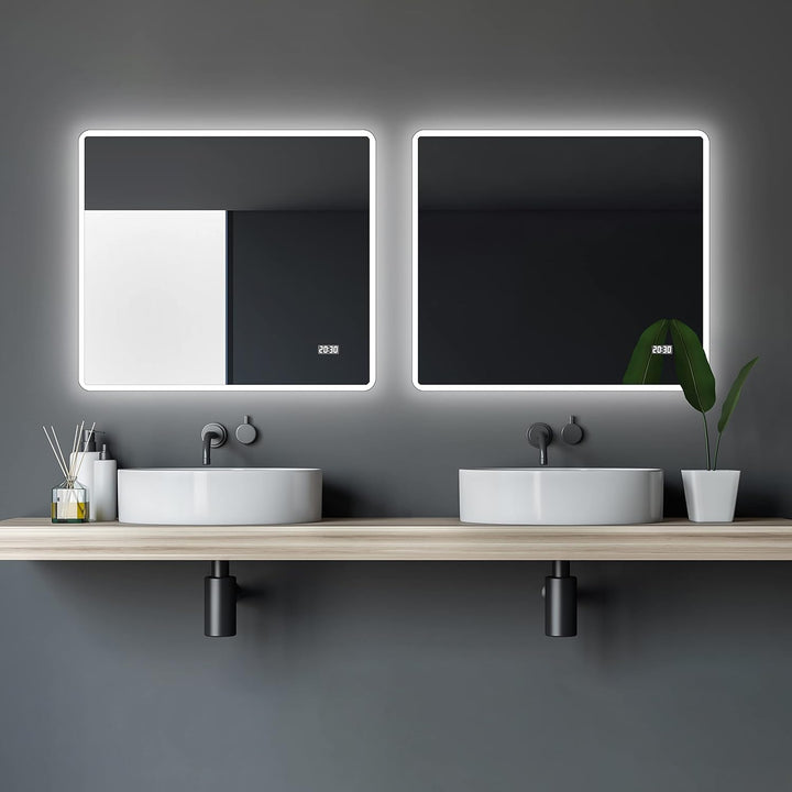 Talos Sun Badspiegel mit Beleuchtung – LED Badezimmerspiegel 80x70 cm – Wandspiegel mit LED Lichtumr