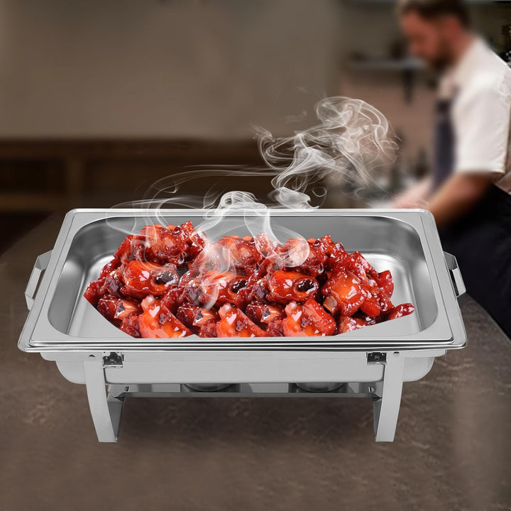 Chafing Dish, Einzelnes Fach Edelstahl Warmhaltebehälter 9.51Qt, Speisewärmer mit Klappbarer Ständer