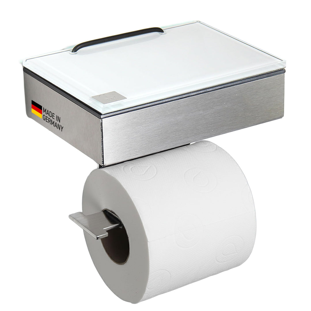 Toilettenpapierhalter mit Feuchttücherbox - Gehäuse Matt & Abdeckung Glas Weiss - befüllbar von Link