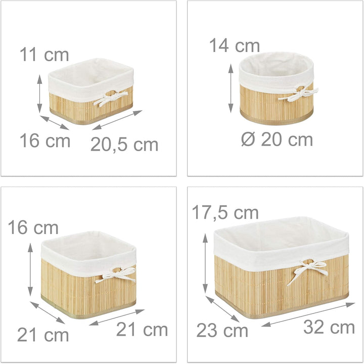 8 x Aufbewahrungskorb Bambus, Aufbewahrungsbox für Regal und Schrank, Dekokorb Stoffeinsatz, Regalko