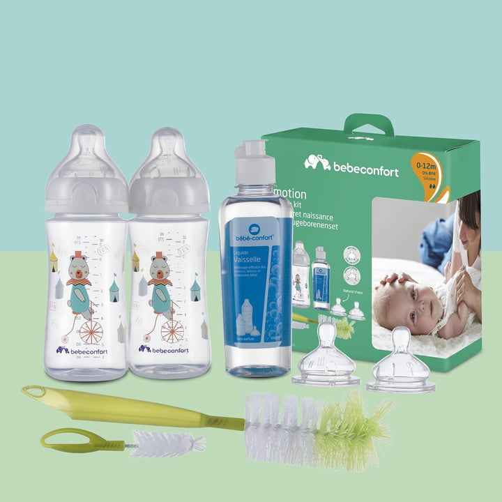 Bebeconfort Emotion Geburtsset, inklusive Babyflaschen Geschenkset 2 Babyflaschen 270 ml, 2 Sauger,