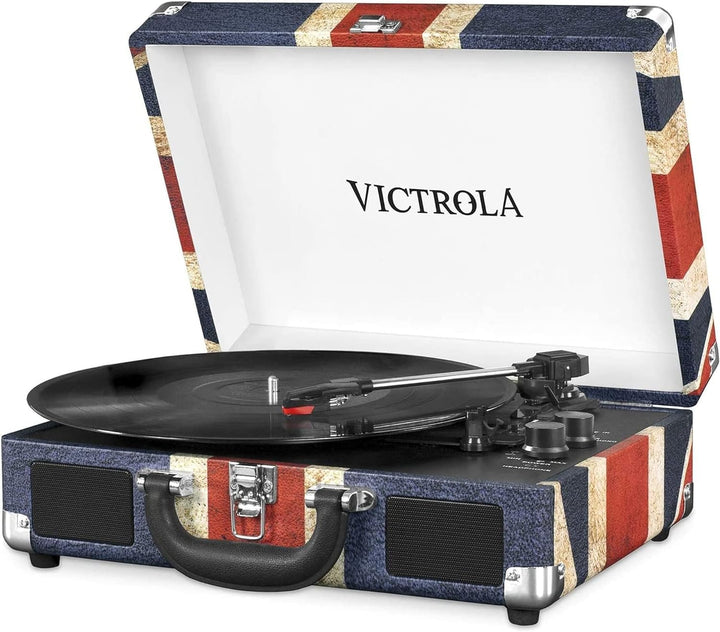Victrola Suitcase Turntable 3-Gang Bluetooth Kofferplattenspieler - Britische Flagge UK Flag Single,