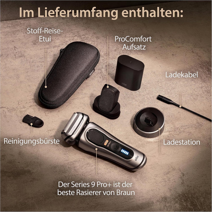 Braun Series 9 Pro+ Rasierer Herren, Elektrorasierer mit 5 Pro Rasierelementen, ProComfort Aufsatz,